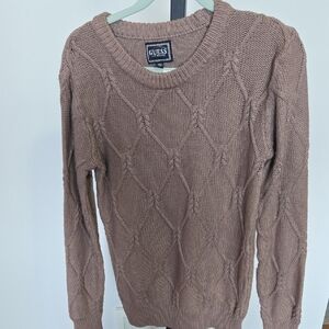 GUESS Men's Taupe Cable Knit Sweater